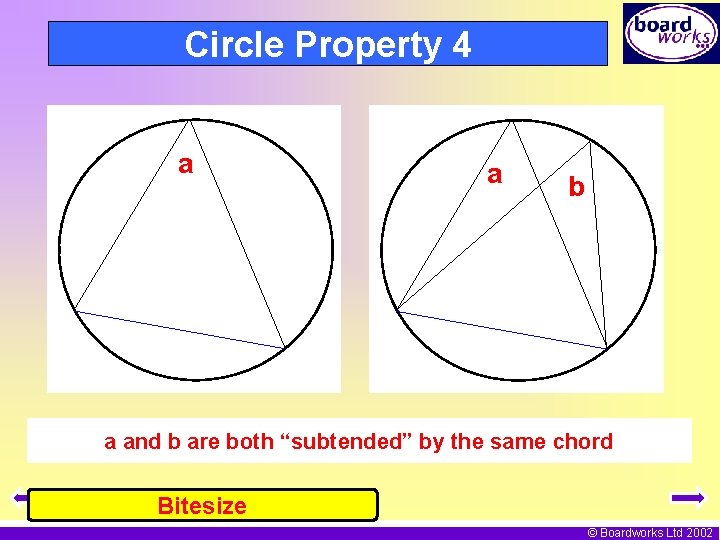 Circle Property 4 a a b a and b are both “subtended” by the