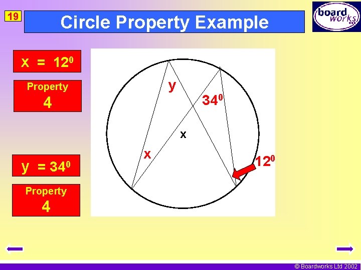 19 Circle Property Example x = 120 y Property 340 4 x y =