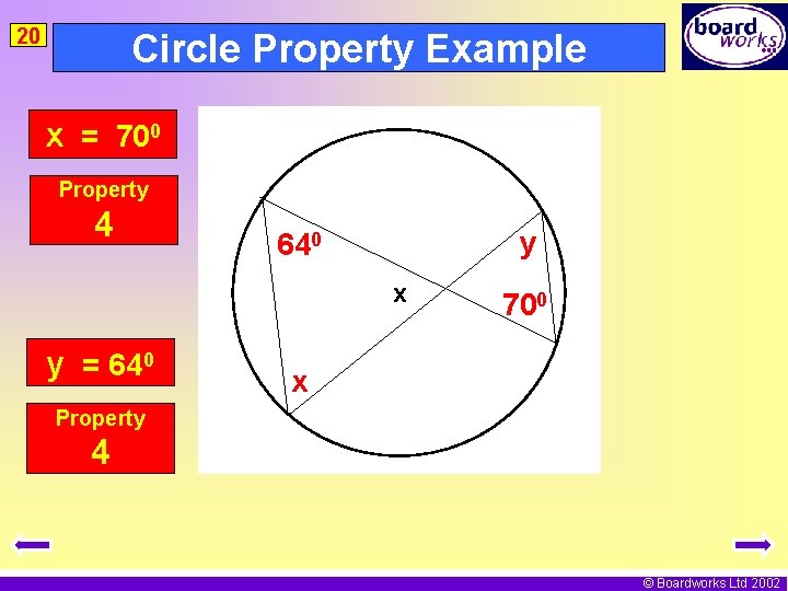20 Circle Property Example x = 700 Property 4 y 640 x y =