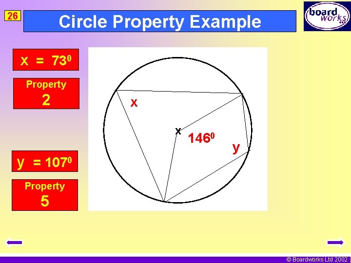 26 Circle Property Example x = 730 Property 2 x x y = 1070