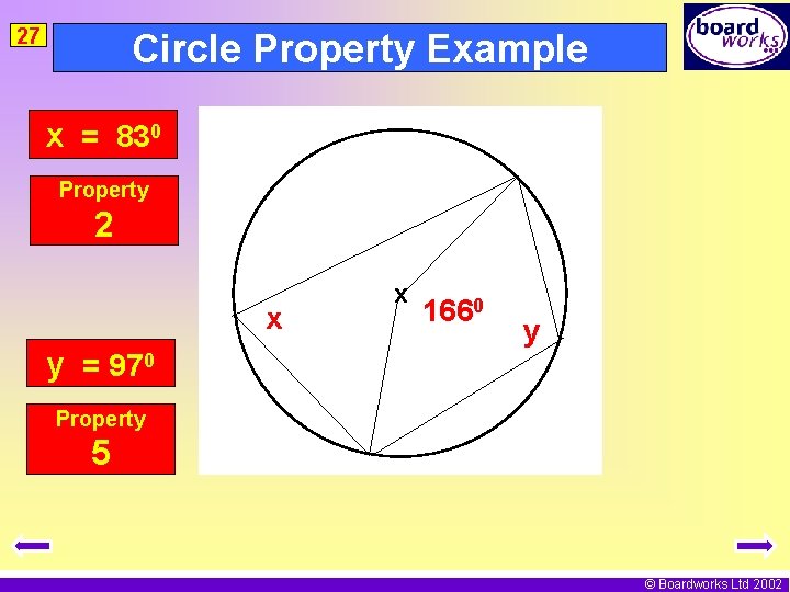 27 Circle Property Example x = 830 Property 2 x y = 970 x