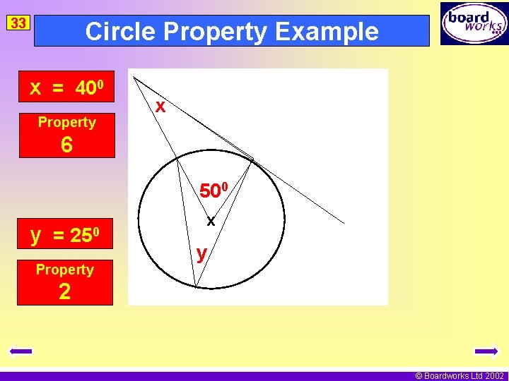 33 Circle Property Example x = 400 Property x 6 500 y = 250