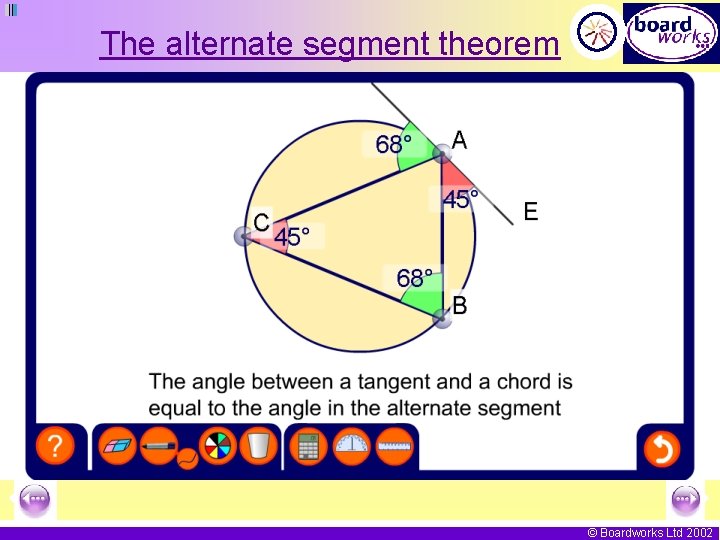 The alternate segment theorem © Boardworks Ltd 2002 