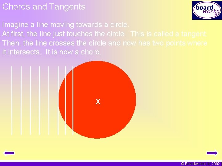 Chords and Tangents Imagine a line moving towards a circle. At first, the line