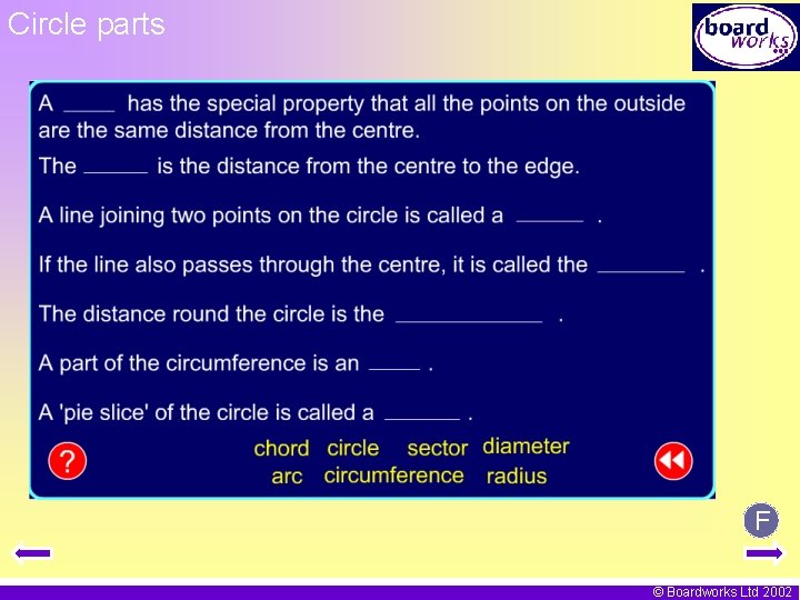 Circle parts F © Boardworks Ltd 2002 