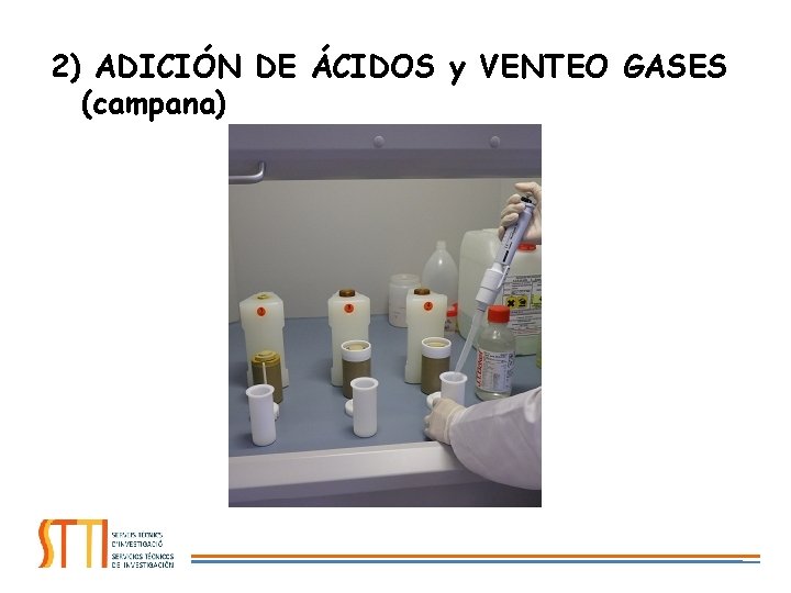 2) ADICIÓN DE ÁCIDOS y VENTEO GASES (campana) 