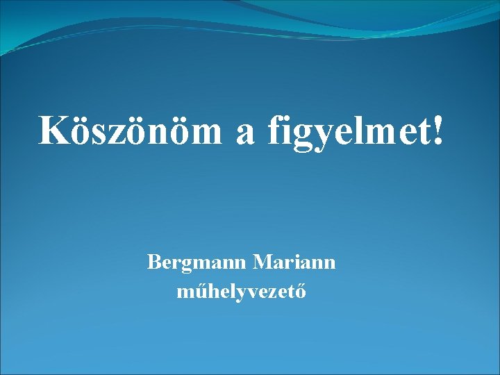 Köszönöm a figyelmet! Bergmann Mariann műhelyvezető 