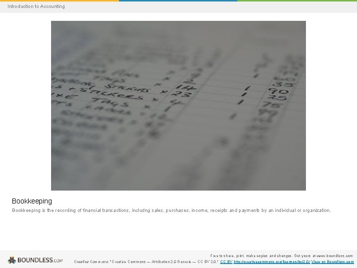 Introduction to Accounting Bookkeeping is the recording of financial transactions, includng sales, purchases, income,