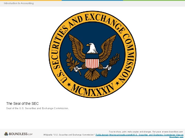 Introduction to Accounting The Seal of the SEC Seal of the U. S. Securities