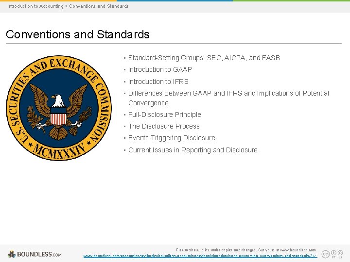 Introduction to Accounting > Conventions and Standards • Standard-Setting Groups: SEC, AICPA, and FASB