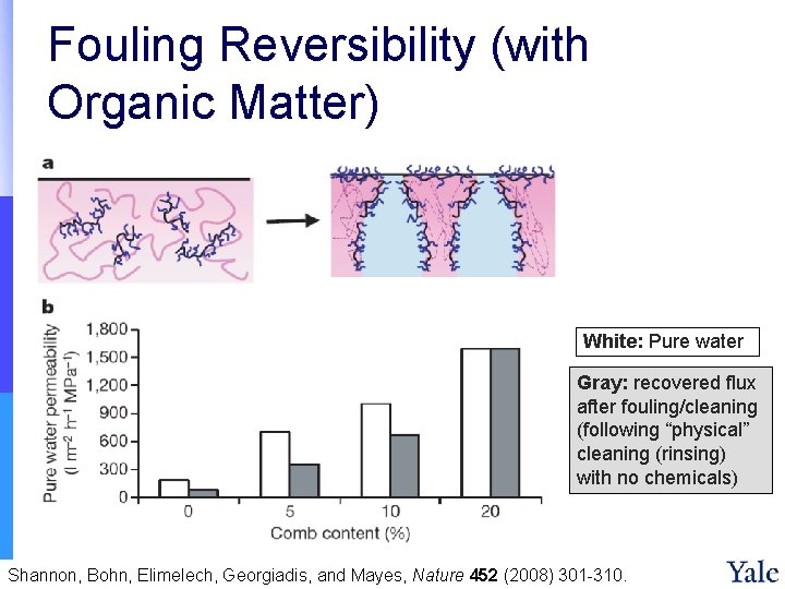 Fouling Reversibility (with Organic Matter) White: Pure water Gray: recovered flux after fouling/cleaning (following