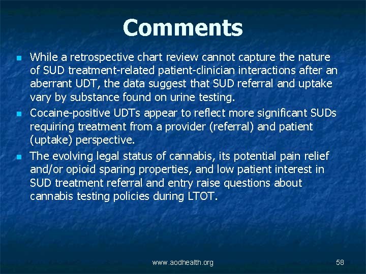 Comments n n n While a retrospective chart review cannot capture the nature of