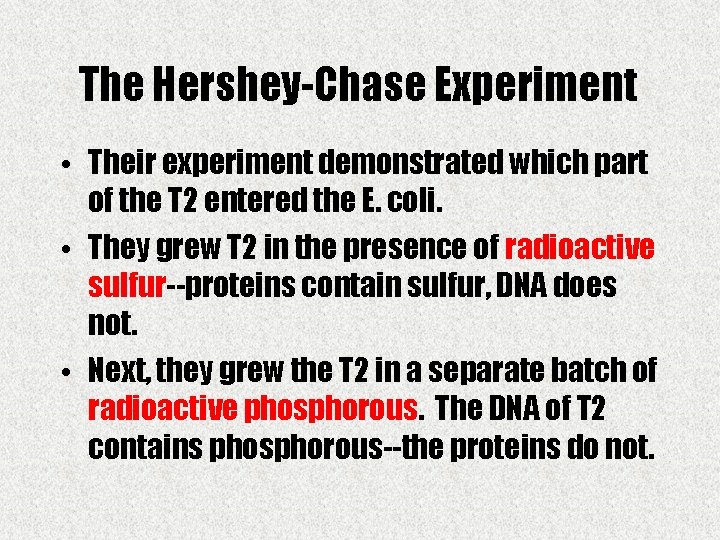 The Hershey-Chase Experiment • Their experiment demonstrated which part of the T 2 entered