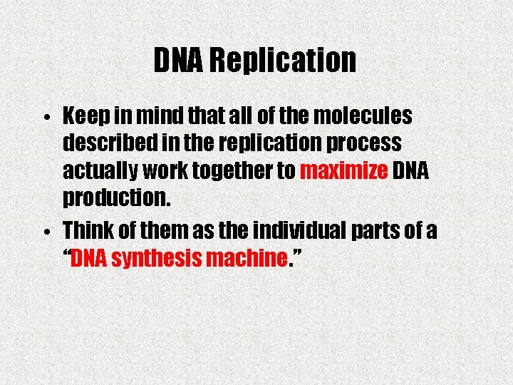 DNA Replication • Keep in mind that all of the molecules described in the