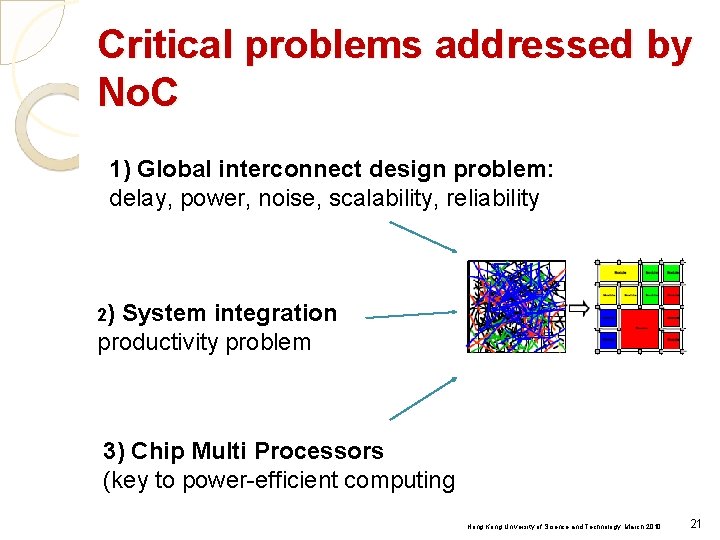 Critical problems addressed by No. C 1) Global interconnect design problem: delay, power, noise,