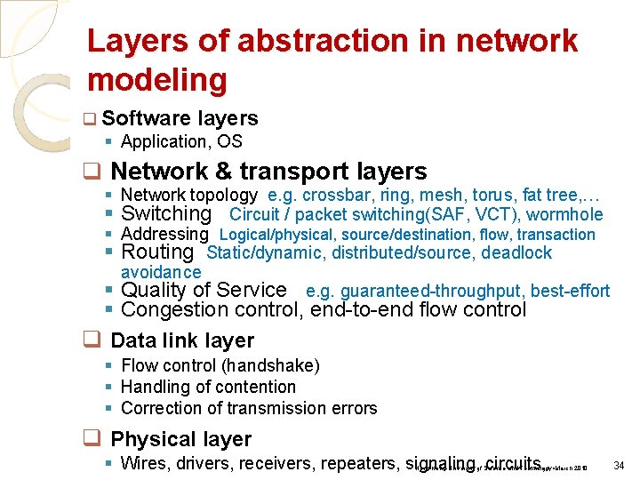 Layers of abstraction in network modeling q Software layers § Application, OS q Network