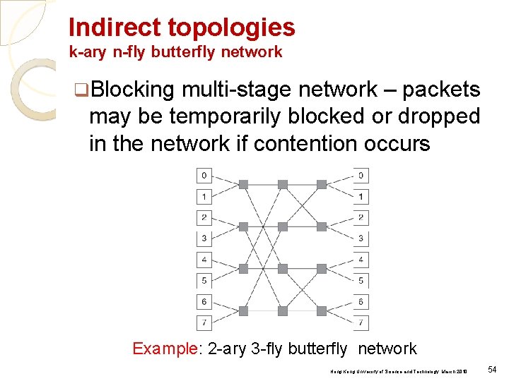 Indirect topologies k-ary n-fly butterfly network q. Blocking multi-stage network – packets may be