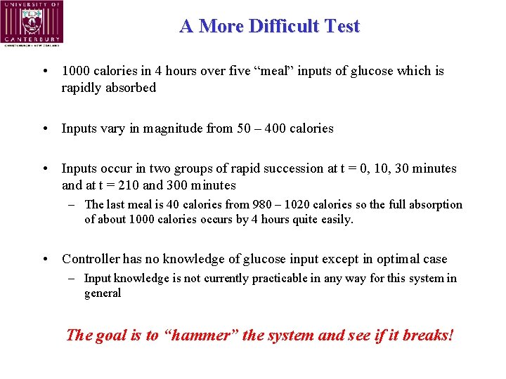 A More Difficult Test • 1000 calories in 4 hours over five “meal” inputs
