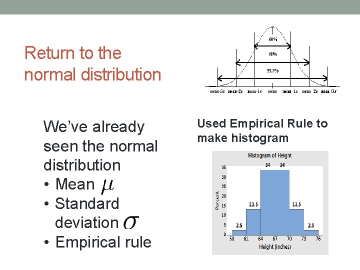 Return to the normal distribution We’ve already seen the normal distribution • Mean •