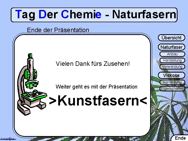 Tag Der Chemie - Naturfasern Ende der Präsentation Übersicht Naturfaser Anbau Vielen Dank fürs