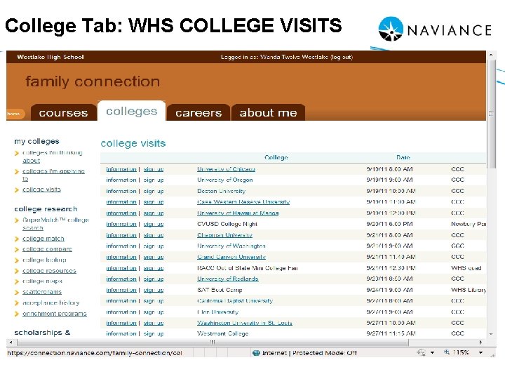 College Tab: WHS COLLEGE VISITS 13 