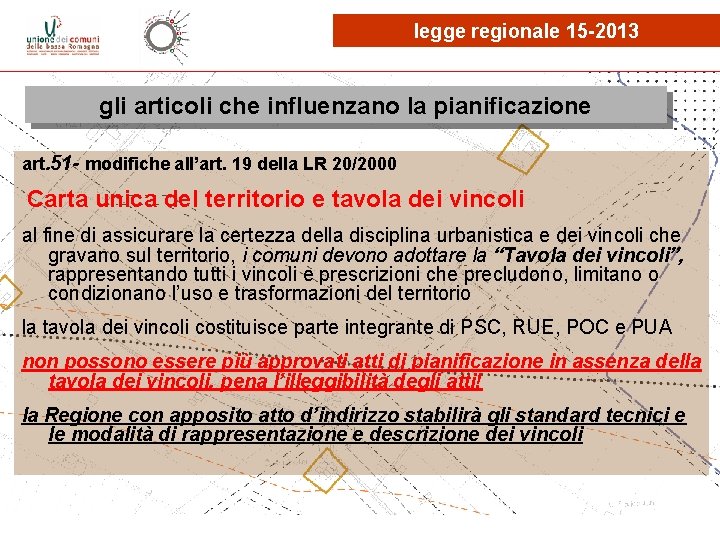 legge regionale 15 -2013 gli articoli che influenzano la pianificazione art. 51 - modifiche