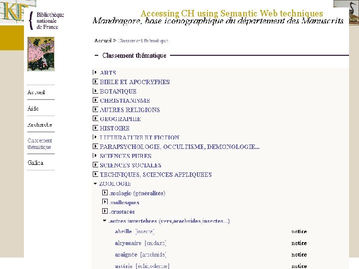 Accessing CH using Semantic Web techniques Mandragore 