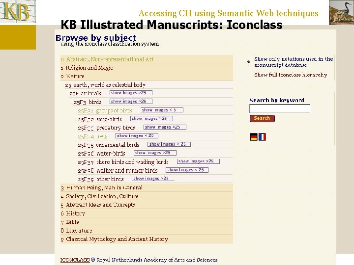 Accessing CH using Semantic Web techniques KB Illustrated Manuscripts: Iconclass 