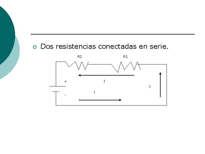 ¡ Dos resistencias conectadas en serie. R 2 R 1 + I I -