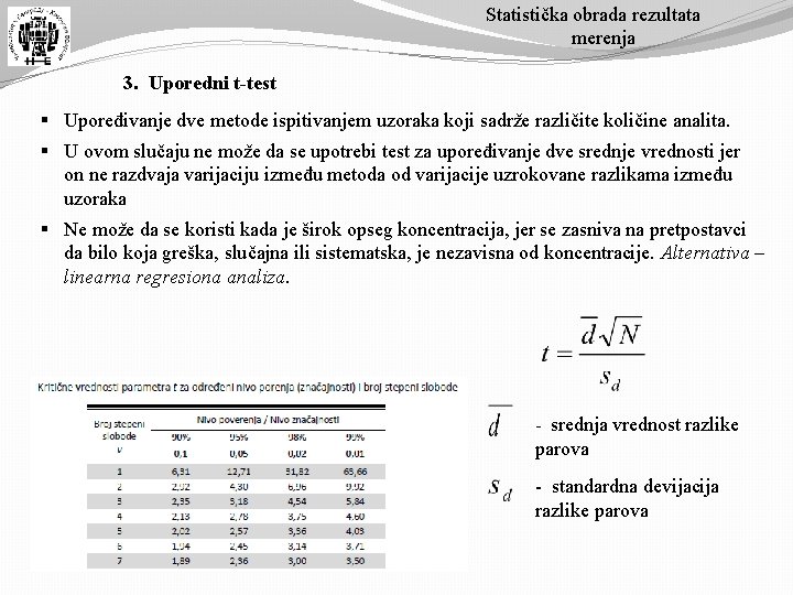 Statistička obrada rezultata merenja 3. Uporedni t-test § Upoređivanje dve metode ispitivanjem uzoraka koji