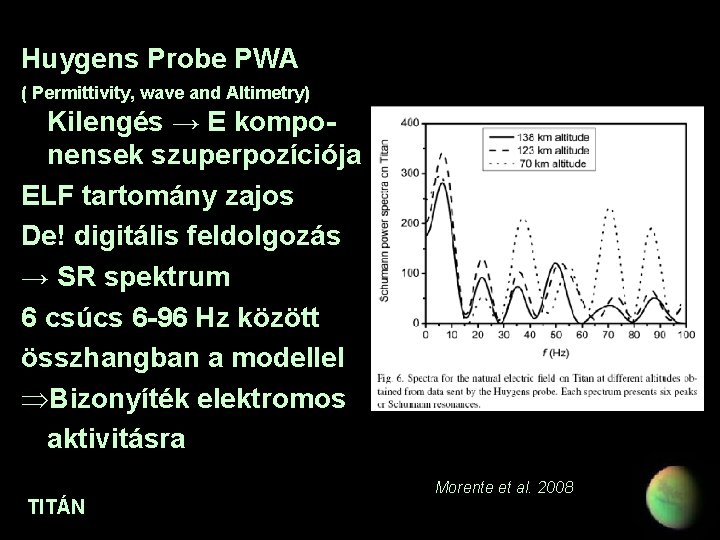 Huygens Probe PWA ( Permittivity, wave and Altimetry) Kilengés → E komponensek szuperpozíciója ELF