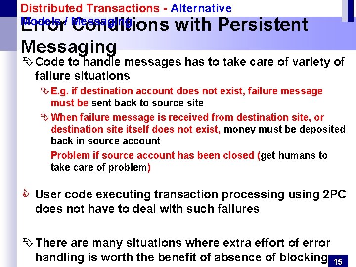 Distributed Transactions - Alternative Models Error/ Messaging Conditions with Persistent Messaging Ê Code to