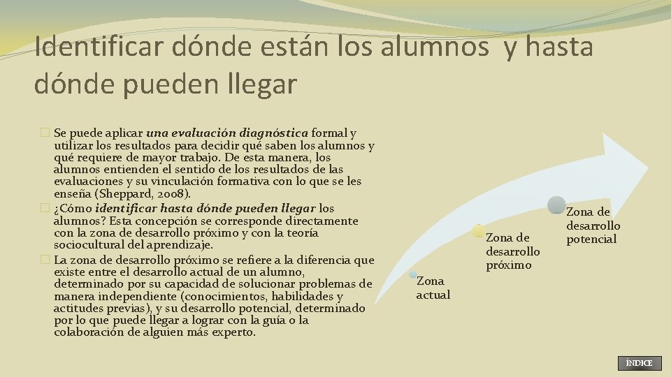 Identificar dónde están los alumnos y hasta dónde pueden llegar � Se puede aplicar