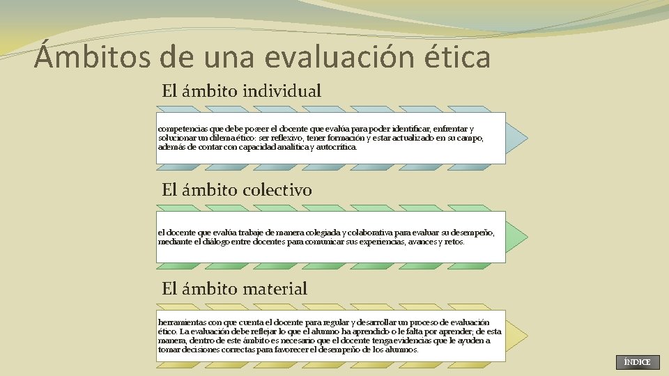 Ámbitos de una evaluación ética El ámbito individual competencias que debe poseer el docente