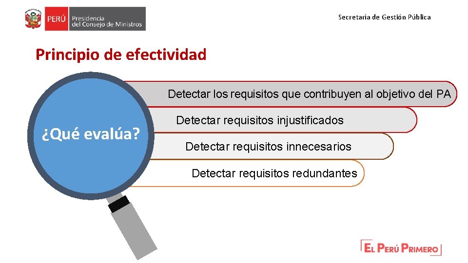 Secretaría de Gestión Pública Principio de efectividad Detectar los requisitos que contribuyen al objetivo