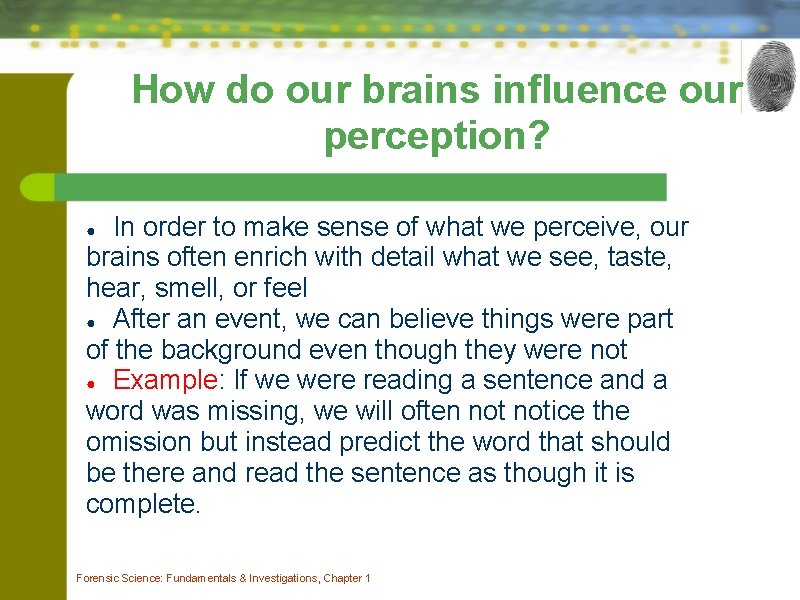 How do our brains influence our perception? In order to make sense of what How do our brains influence our perception? In order to make sense of what