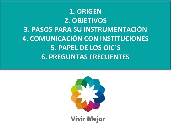 1. ORIGEN 2. OBJETIVOS 3. PASOS PARA SU INSTRUMENTACIÓN 4. COMUNICACIÓN CON INSTITUCIONES 5.