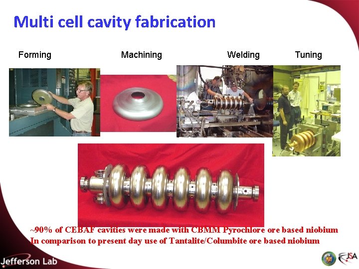 Multi cell cavity fabrication Forming Machining Welding Tuning ~90% of CEBAF cavities were made