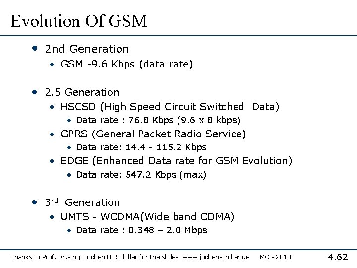 Evolution Of GSM • 2 nd Generation • GSM -9. 6 Kbps (data rate)