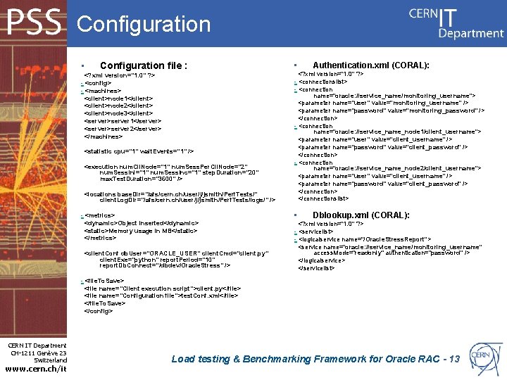 Configuration • Configuration file : <? xml version="1. 0" ? > - <config> -