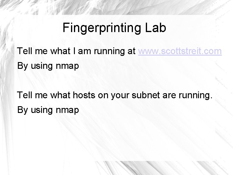Fingerprinting Lab Tell me what I am running at www. scottstreit. com By using