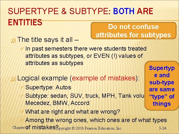 SUPERTYPE & SUBTYPE: BOTH ARE ENTITIES The title says it all – Do not