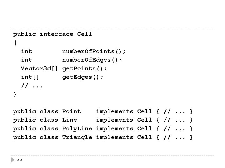 public interface Cell { int number. Of. Points(); int number. Of. Edges(); Vector 3