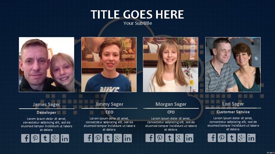 TITLE GOES HERE Your Subtitle James Sager Jimmy Sager Morgan Sager Lori Sager Developer