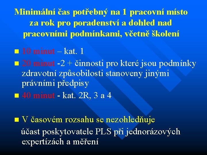 Minimální čas potřebný na 1 pracovní místo za rok pro poradenství a dohled nad