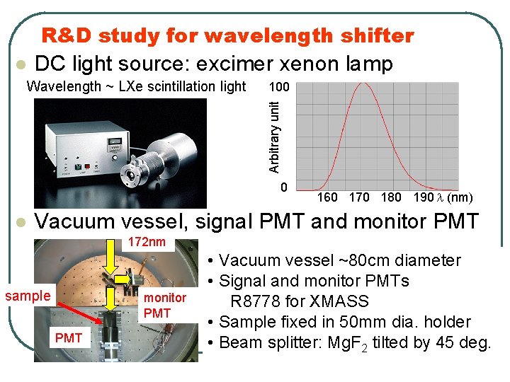 R&D study for wavelength shifter l DC light source: excimer xenon lamp 100 Arbitrary