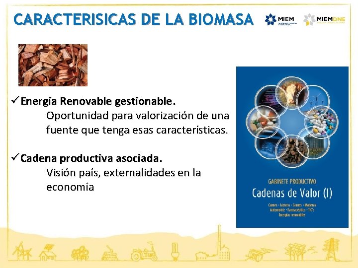 CARACTERISICAS DE LA BIOMASA üEnergía Renovable gestionable. Oportunidad para valorización de una fuente que