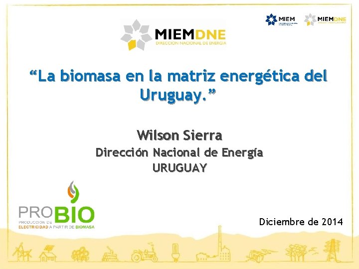 “La biomasa en la matriz energética del Uruguay. ” Wilson Sierra Dirección Nacional de