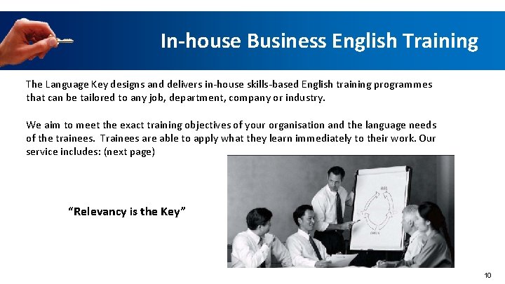 In-house Business English Training The Language Key designs and delivers in-house skills-based English training