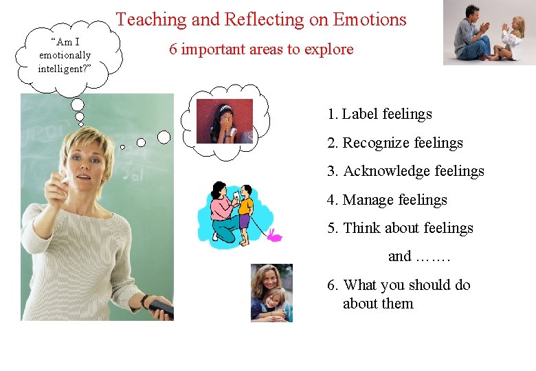 Teaching and Reflecting on Emotions “Am I emotionally intelligent? ” 6 important areas to